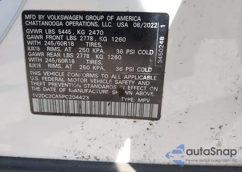 2023 Volkswagen Atlas Cross Sport 2.0T Se from USA, damaged, VIN 1V2DC2CA5PC204423